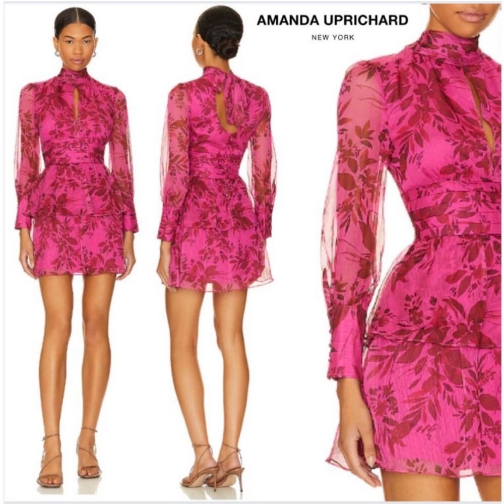 Amanda Uprichard Revolve Samira Mini Tiered Chiffon Dress in Ella Print Size M